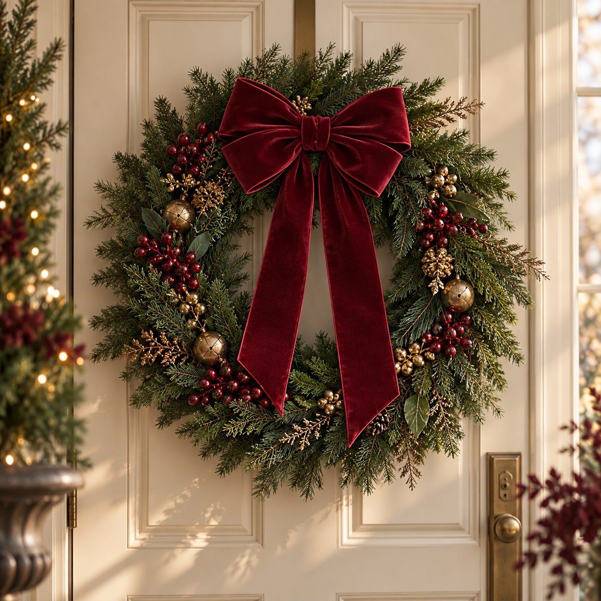 Burgundy Bow Wreath — AI-generated illustrative concept