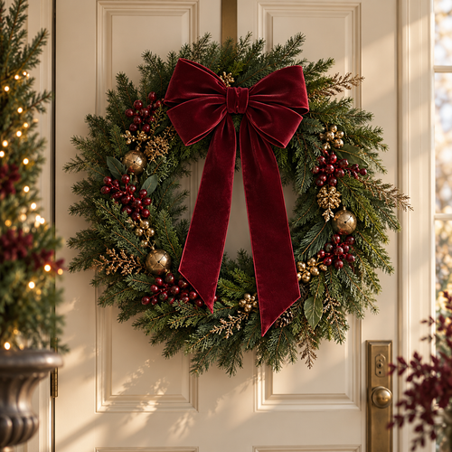 Burgundy Bow Wreath — AI-generated illustrative concept